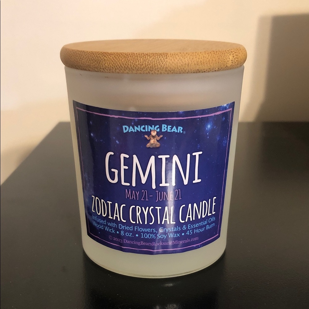 Gemini Zodiac Crystal Candle - White